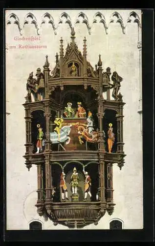 AK München, Glockenspiel im Rathausturm