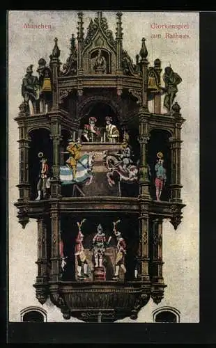 AK München, Glockenspiel am Rathaus, Kunstuhr