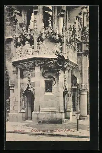 AK München, Lindwurmeck am neuen Rathaus