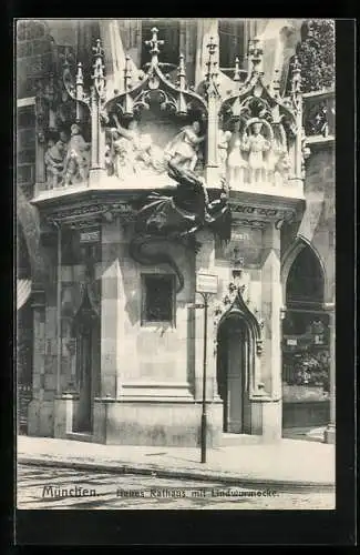 AK München, Neues Rathaus mit Lindwurmecke