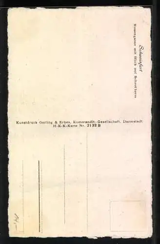 Künstler-AK Schweinfurt, Rosengasse mit Blick zum Schrotturm