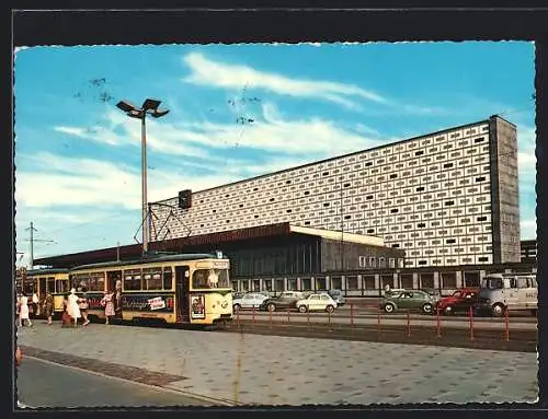 AK Braunschweig, Neuer Bahnhof, Strassenbahn