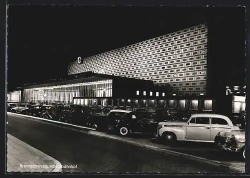 AK Braunschweig, Hauptbahnhof bei Nacht