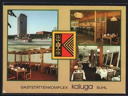 AK Suhl / Thür., Gaststättenkomplex kaluga mit Restaurant Freundschaft und Café im Hochhaus