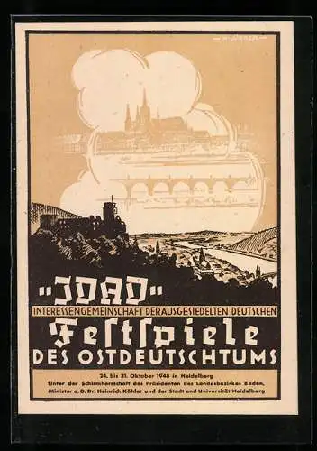 Künstler-AK H. Jühger: Heidelberg / Neckar, Festspiele d. Ostdeutschtums 1948