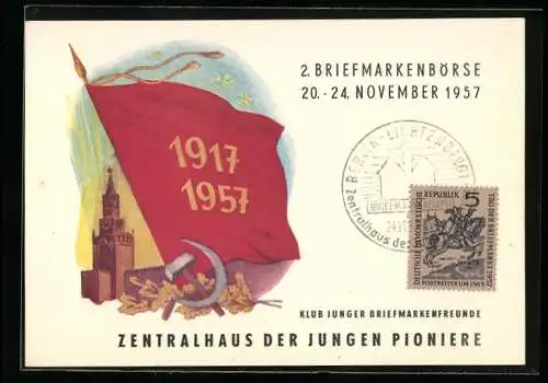 AK 2. Briefmarkenbörse des Klubs junger Briefmarkenfreunde 1957, Zentralhaus der Jungen Pioniere