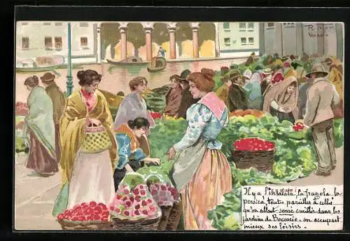 Künstler-AK sign. Raffaele Tafuri: Venezia, Erbaria, Frauen auf dem Markt