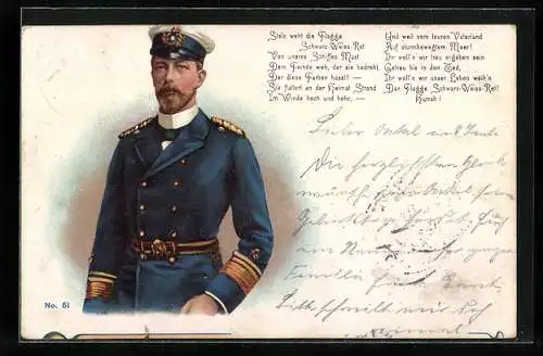 Lithographie Prinz Heinrich von Preussen in Marineuniform