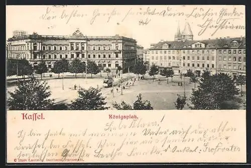 AK Kassel, Strassenbahn auf dem Königsplatz