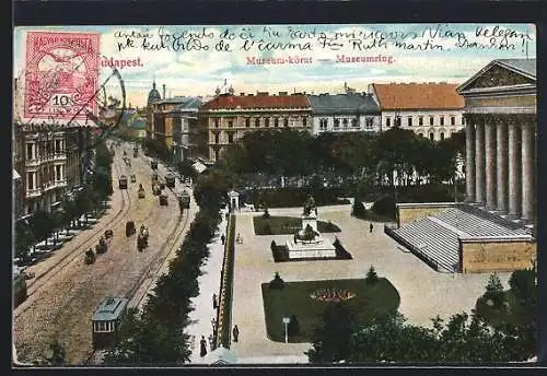 AK Budapest, Museumring, Strassenbahnen