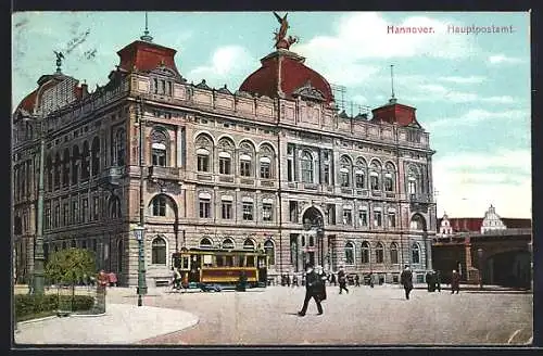 AK Hannover, Strassenbahn am Hauptpostamt