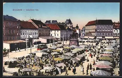 AK Zagreb, Jelacicev trg., Strassenbahn