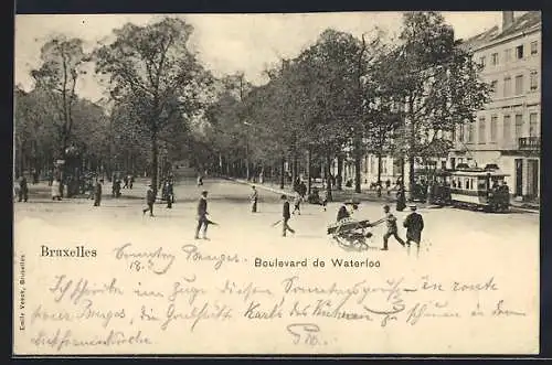 AK Bruxelles, Boulevard de Waterloo, Strassenbahn