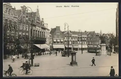 AK Haarlem, Groote Markt, Strassenbahn