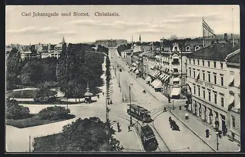 AK Christiania, Carl Johansgrade med Slottet, Strassenbahn