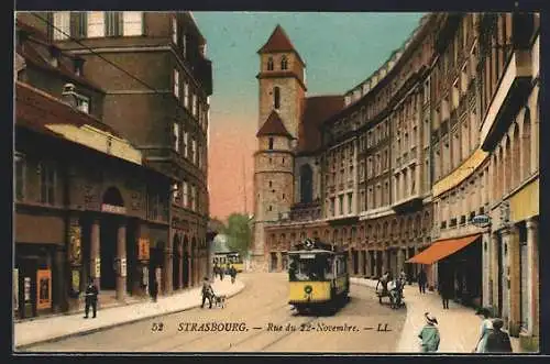 AK Strasbourg, Rue du 22-Novembre, Strassenbahn