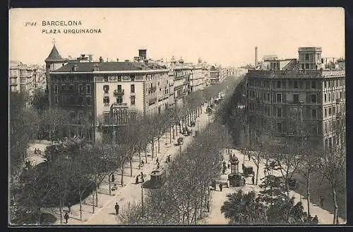 AK Barcelona, Plaza Urquinaona, Strassenbahn