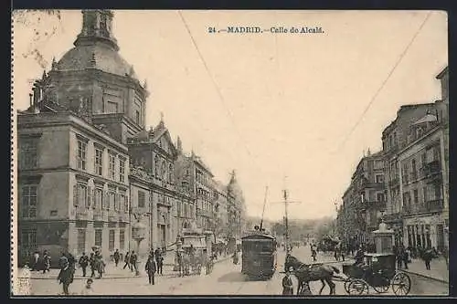 AK Madrid, Calle de Alcalá, Strassenbahn