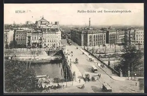 AK Berlin, Moltke-Brücke mit Strassenbahnen