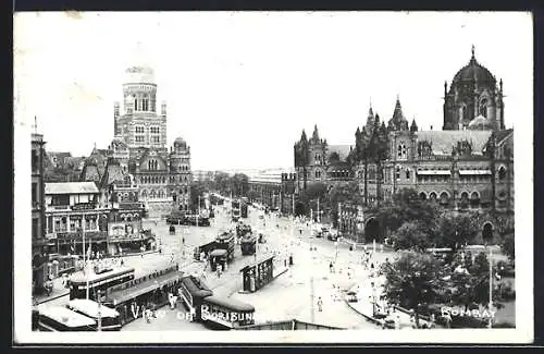 AK Bombay, View of Boribunder, Strassenbahn