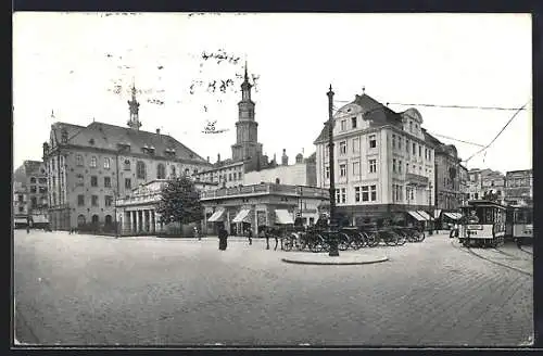 AK Posen, Alter Markt mit Strassenbahnen