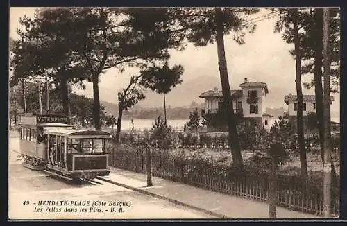 AK Hendaye-Plage, les villas dans les pins, Strassenbahn