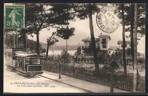 AK Hendaye-Plage, les villas dans les pins, Strassenbahn