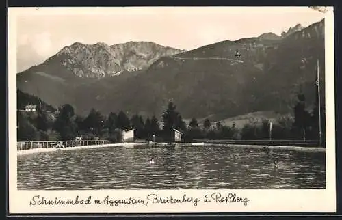 AK Breitenberg / Ndb., Schwimmbad mit Aggenstein, Breitenberg und Rossberg