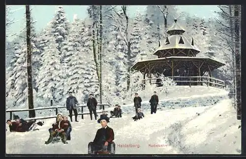Künstler-AK Heidelberg / Neckar, Rodelbahn mit Pavillon