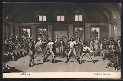 Künstler-AK Heidelberg / Neckar, Duell auf Schläger