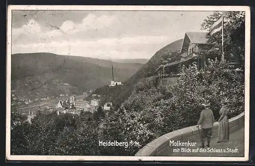 AK Heidelberg a. N., Molkenkur mit Blick auf Schloss u. Stadt