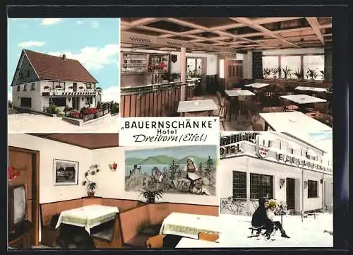 AK Dreiborn /Eifel, Hotel Bauernschänke mit Innenansichten, Inh. Willy Kaspar