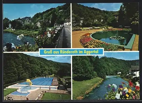 AK Ründeroth im Aggertal, Das Freibad, Flusspartie, Teich im Park