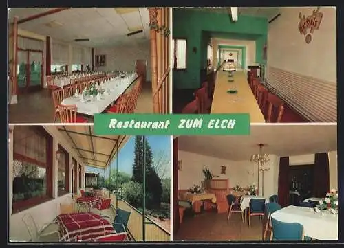 AK Hennef /Allner, Restaurant zum Elch v. Elke Ullendahl, Speisesaal, Kegelbahn und Balkon