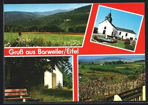 AK Barweiler /Eifel, Blick auf die Kirche, kleine Kapelle, Pferdeweide