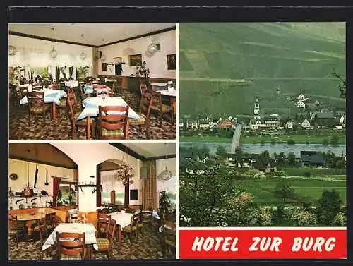 AK Kinheim /Mosel, Hotel-Restaurant zur Burg Herden, Moselstrasse, Ortsansicht