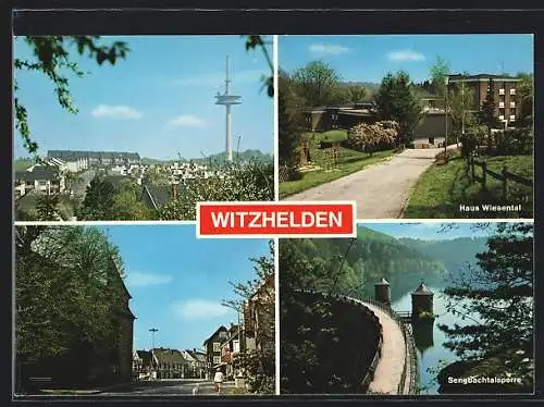 AK Witzhelden, Strassenpartie, Ortsansicht mit Turm, Haus Wiesental