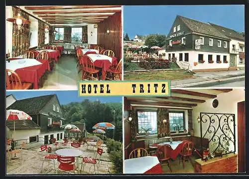 AK Kürten-Waldmühle, Hotel-Restaurant Tritz mit Terrasse, rüäckseitig Lageplan