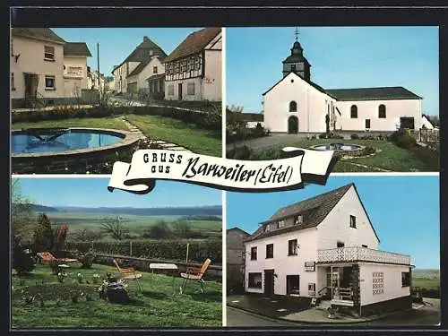 AK Barweiler (Eifel), versch. Teilansichten des Ortes mit Kirche und Pension