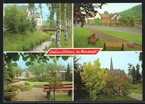 AK Schönau /Münstereifel, Ortspartien, Brücke, Kirche