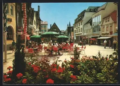 AK Bad Kissingen, Marktplatz mit Geschäften und Strassencafe