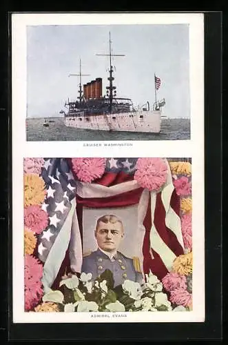 AK Kriegsschiff Washington, Portrait Admiral Evans