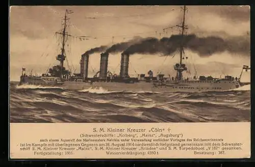 AK Kriegsschiff S. M. Köln in voller Fahrt