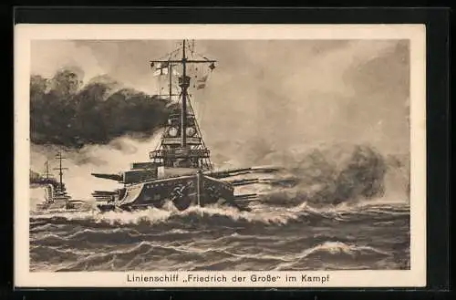 Künstler-AK Linienschiff Friedrich der Grosse im Kampf