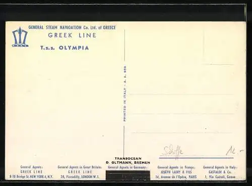 AK Passagierschiff T.S.S. Olympia, Greek Line