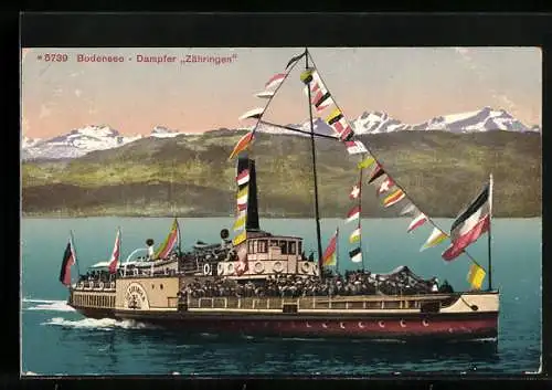 AK Bodensee Dampfer Zähringen in Flaggengala