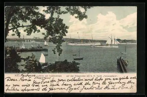 AK Kiel, Blick von Düsternbrook auf den Kriegshafen mit S. M. Yacht Hohenzollern