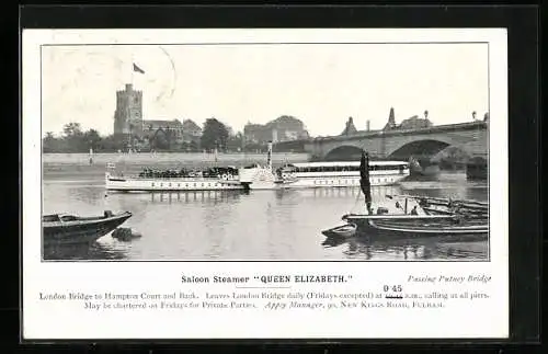 AK Salondampfer Queen Elizabeth passiert Putney Bridge