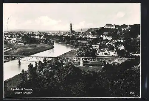 AK Landshut / Isar, Gesamtansicht mit Brücke aus der Vogelschau