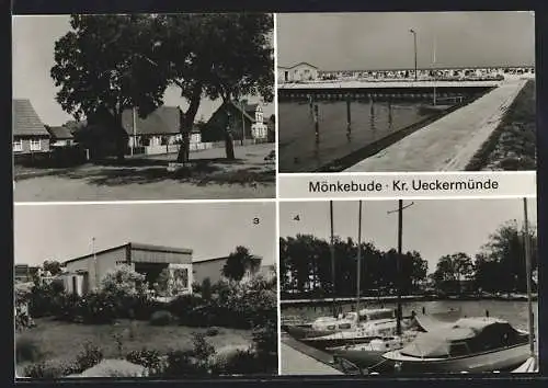 AK Mönkebude /Ueckermünde, Dorfstrasse, Strandblick, Bungalows, Hafen